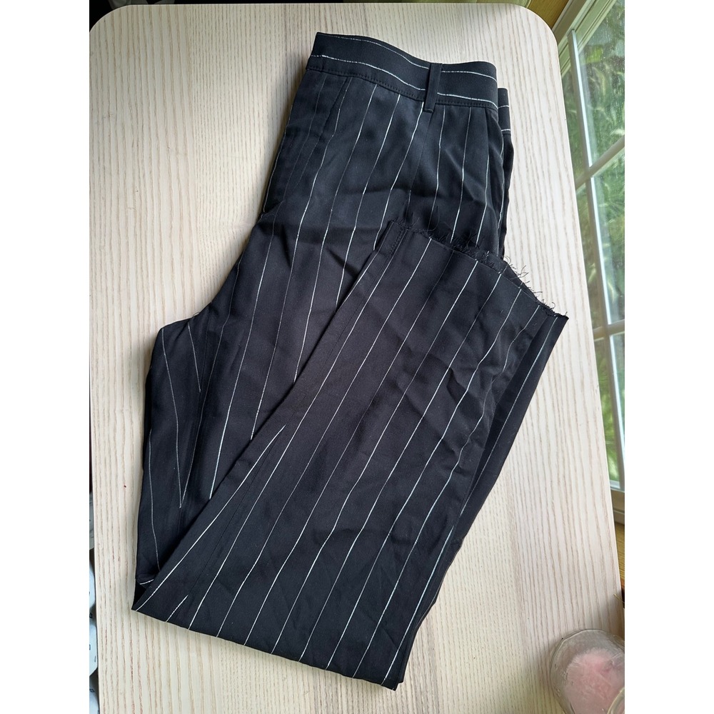 RtA Black Pinstripe Rayon Lurex Straight Leg Trousers Size 26 OfficeGoth Grundge